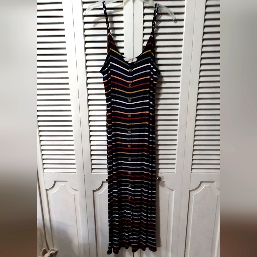 Loft brand sundress - navy with multi colored strips